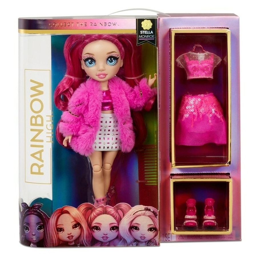 Rainbow High Stella Monroe-- Fuchsia Fashion Trend Figure along with 2 Comprehensive Mix & Match Outfits and Equipment