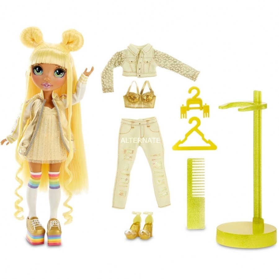 March Madness Sale - Rainbow High Sunny Madison-- Yellow Manner Dolly with 2 Clothing - Liquidation Luau:£33[sab9253nt]