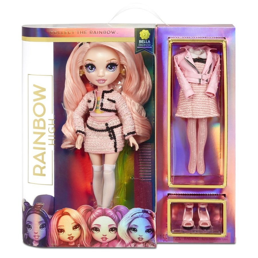 Rainbow High Bella Parker-- Pink Fashion Figure along with 2 Clothing
