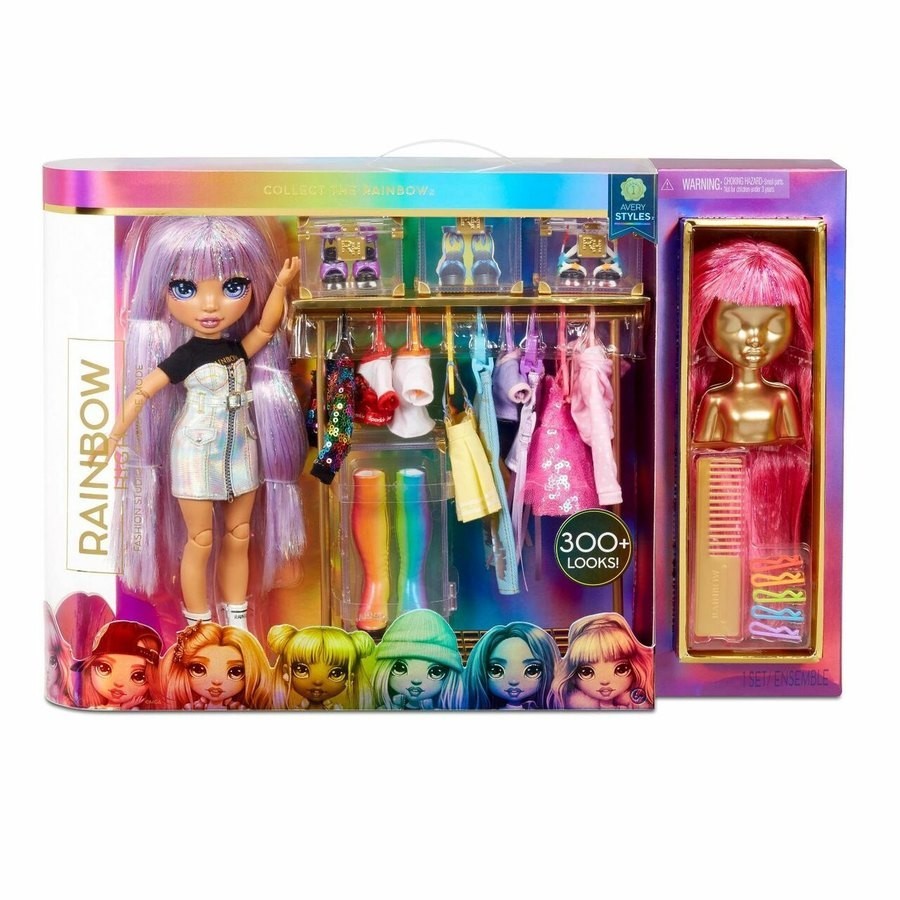 Rainbow Haute Couture Center-- Special Dolly with Rainbow of Fashions - Avery Styles