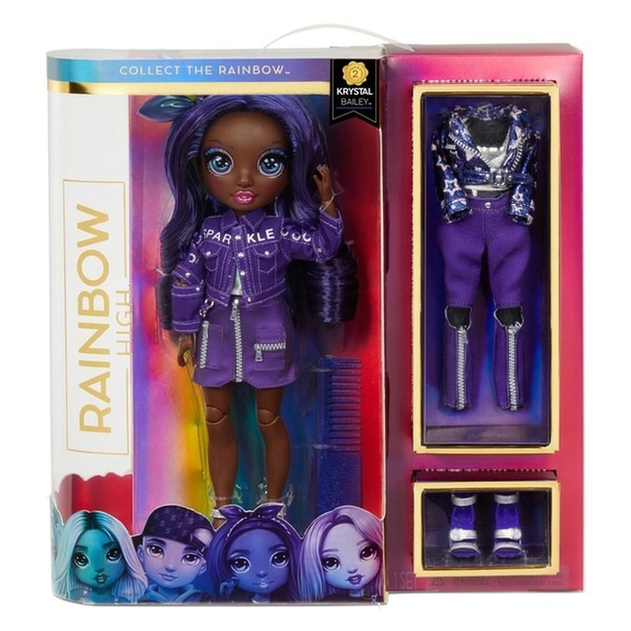 Rainbow High Krystal Bailey-- Indigo Style Figurine with 2 Total Mix & Suit Outfits and Equipment