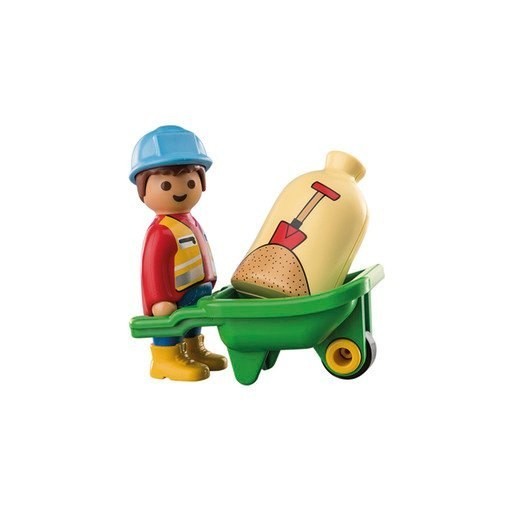 Playmobil 70409 1.2.3 Building And Construction Worker along with Cart Playset