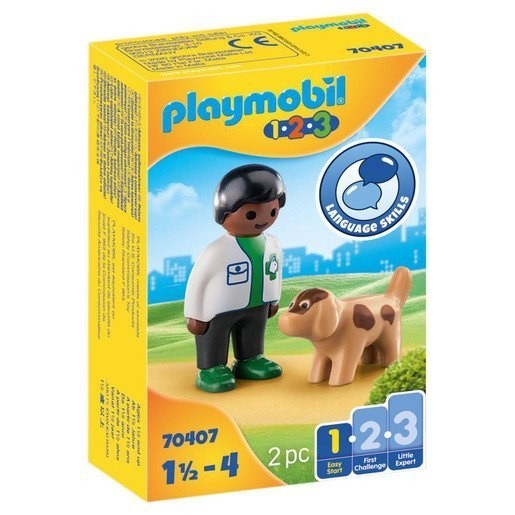 Summer Sale - Playmobil 70407 1.2.3 Veterinarian along with Dog Figures - Steal:£5[lab9366co]