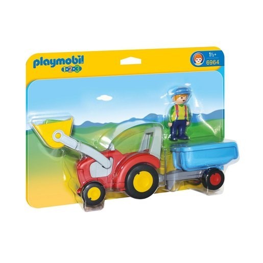 Valentine's Day Sale - Playmobil 6964 1.2.3 Tractor along with Trailer - Clearance Carnival:£18[chb9377ar]