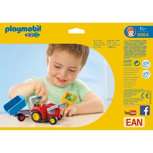 Back to School Sale - Playmobil 6964 1.2.3 Tractor with Trailer - Fire Sale Fiesta:£17