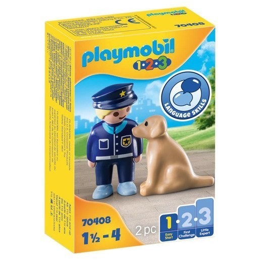 Playmobil 70408 1.2.3 Policeman with Pet Dog Figures