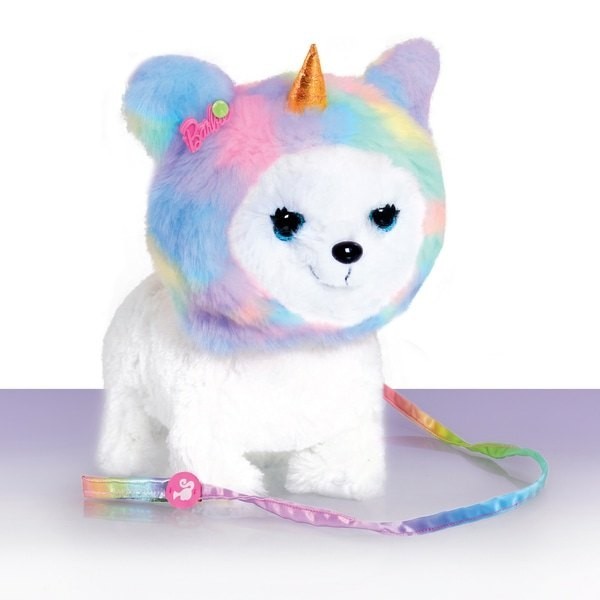 Barbie Walking Young puppy with detachable Unicorn Hood