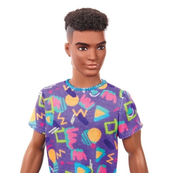 September Labor Day Sale - Ken Fashionista Figure 162 Purple Retro Tee Shirt - Boxing Day Blowout:£9