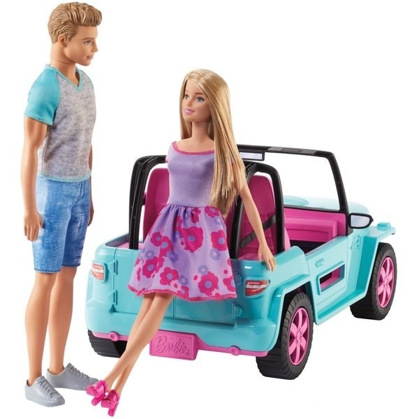 Barbie Jeep along with 2 Figurines