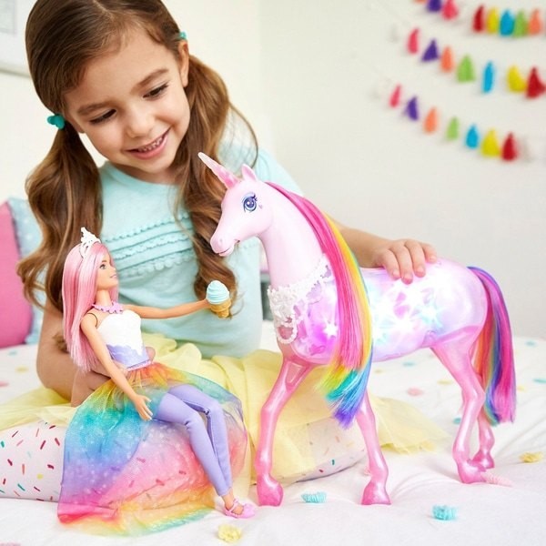 Doorbuster Sale - Barbie Dreamtopia Magical Lights Unicorn - Value:£42