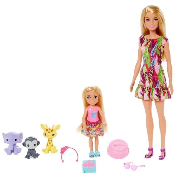 Barbie and Chelsea The Lost Birthday Figurines and Household Pets Prepare