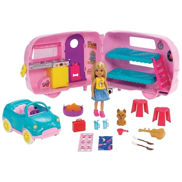 Summer Sale - Barbie Club Chelsea Recreational Camper along with Accessories - Labor Day Liquidation Luau:£30