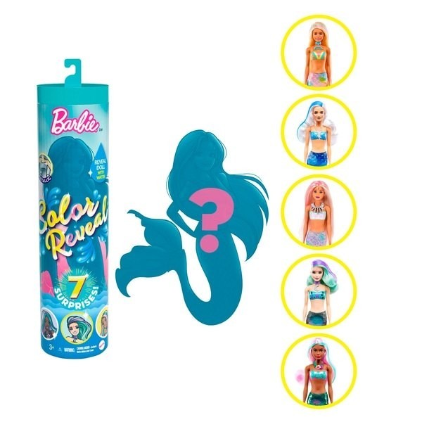Barbie Colour Reveal Mermaid Dolly along with 7 Surprises Selection