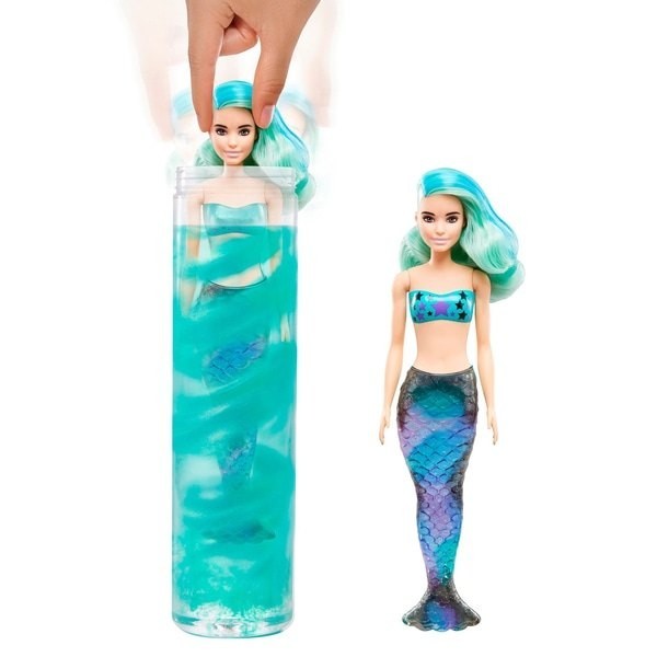 Barbie Colour Reveal Mermaid Figurine along with 7 Surprises Array