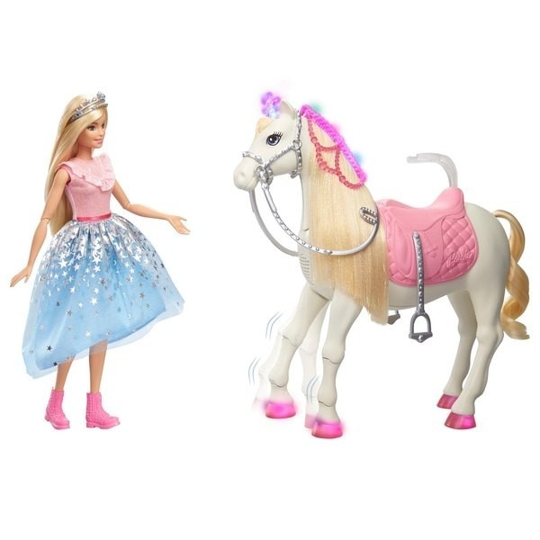 Shop Now - Barbie Little Princess Experience Prance & Glimmer Horse - Winter Wonderland Weekend Windfall:£35
