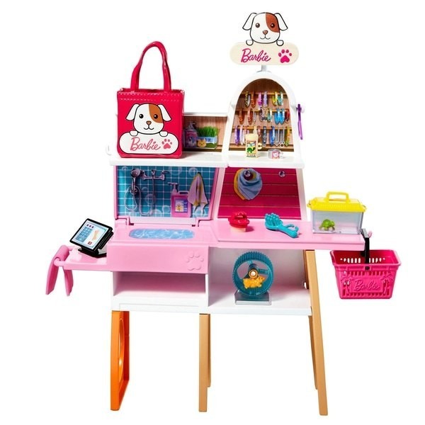 Presidents' Day Sale - Barbie Figure and also Family Pet Dress Shop Playset with Pets as well as Accessories - Cash Cow:£35[jcb9534ba]