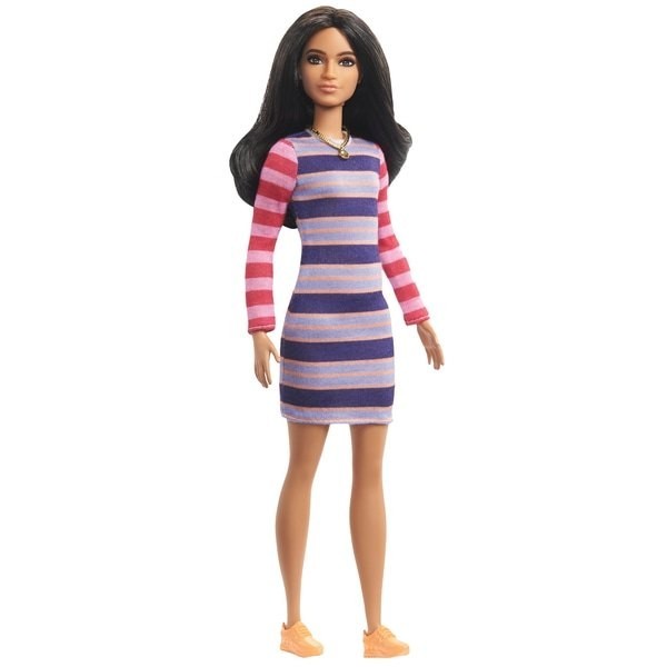 Gift Guide Sale - Barbie Fashionista Toy 147 Striped Long Sleeve Gown - Sale-A-Thon:£9