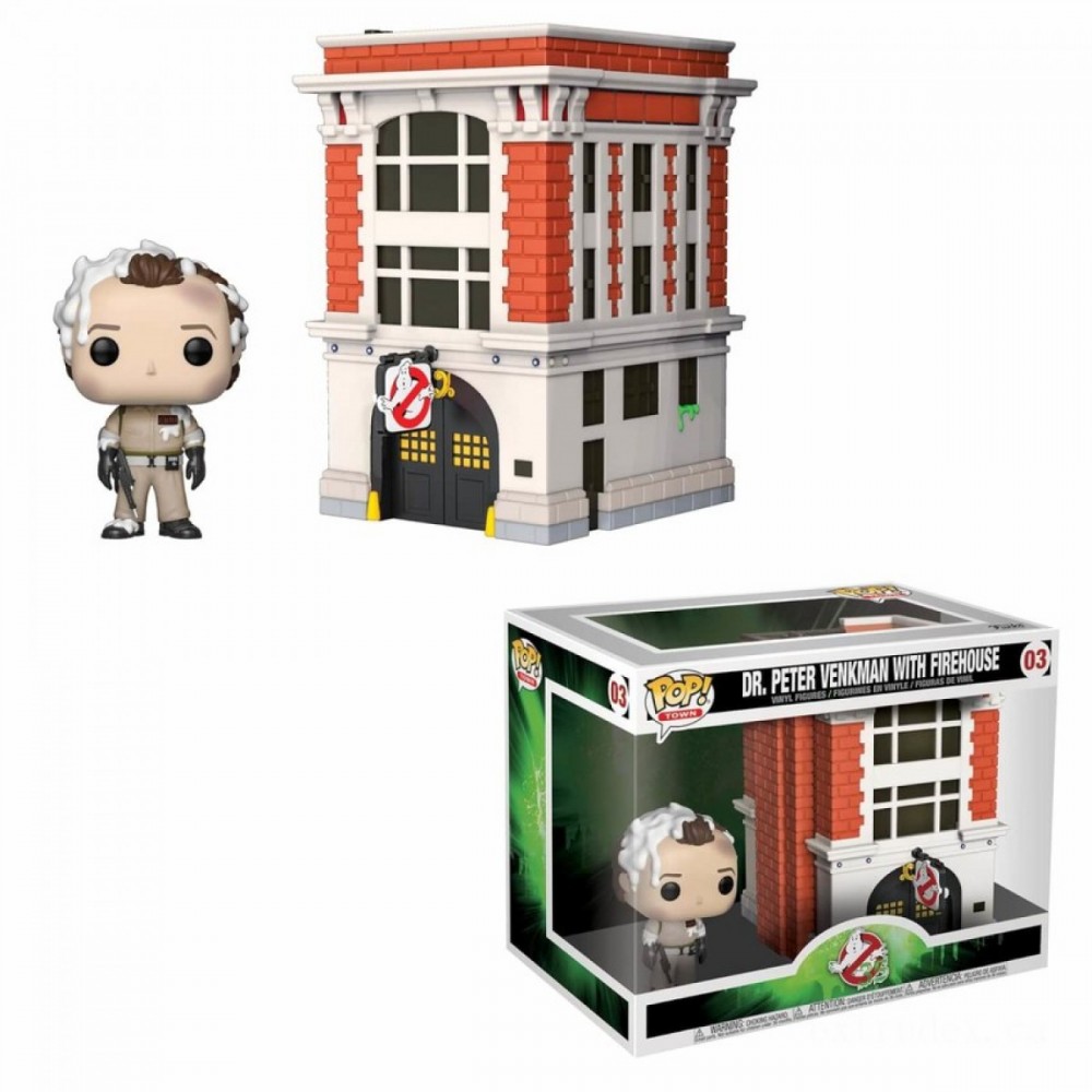 Ghostbusters Peter along with Firehouse Funko Pop! Town