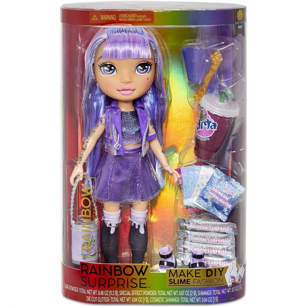 Rainbow High Rainbow Shock 14 Inch figure-- Amethyst Rae Dolly with DIY Slime Fashion Trend