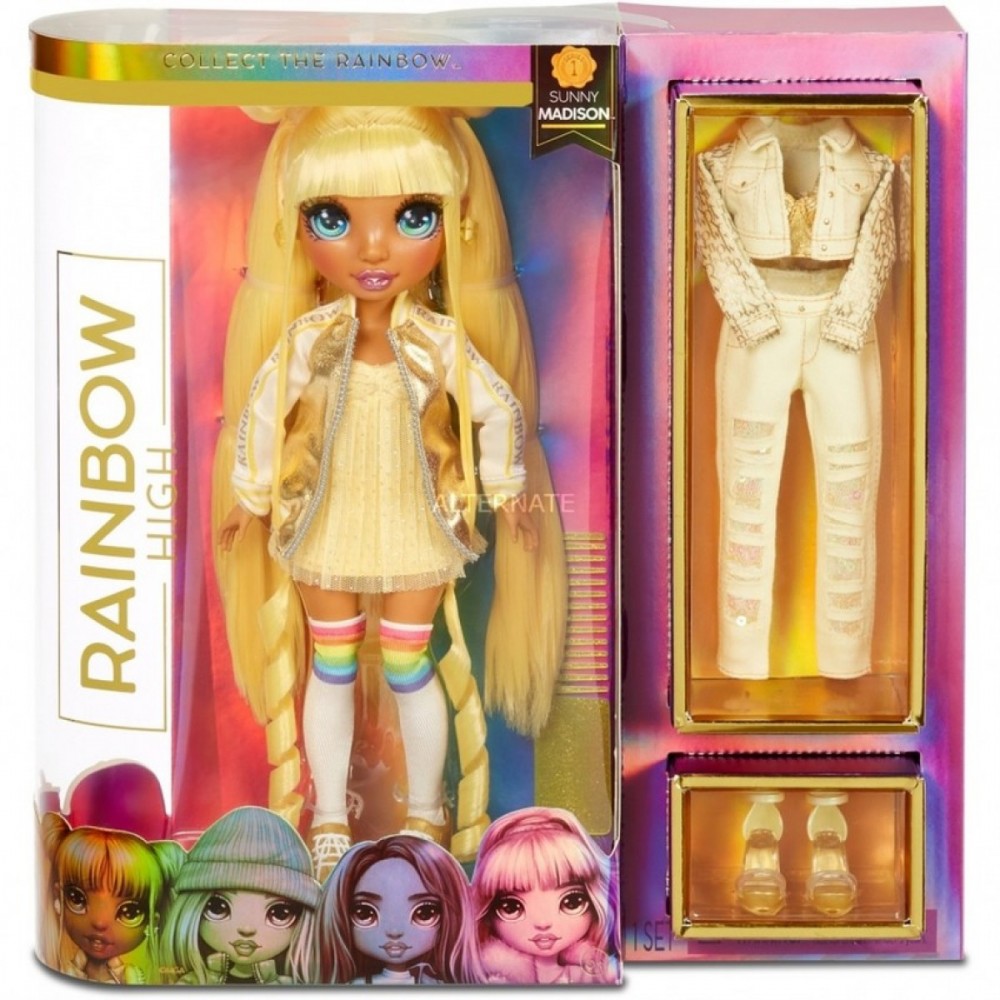 Rainbow High Sunny Madison-- Yellow Fashion Trend Figurine along with 2 Clothing