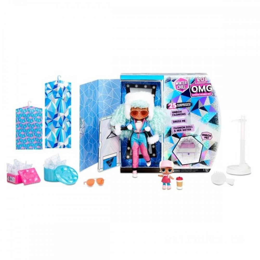 L.O.L. Surprise! O.M.G. Winter Cool Icy Gurl & Brrr B.B. Doll along with 25 Shocks