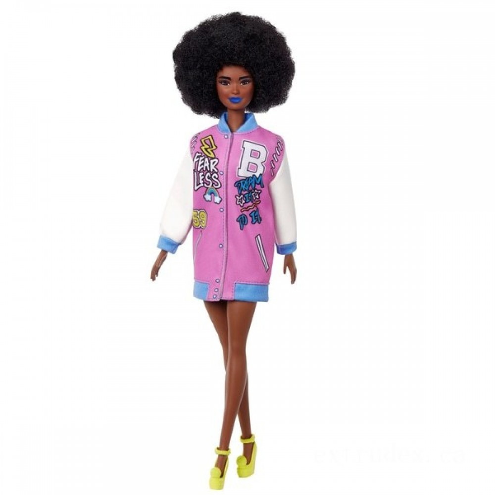 Barbie Fashionista Pink Letterman Coat Doll