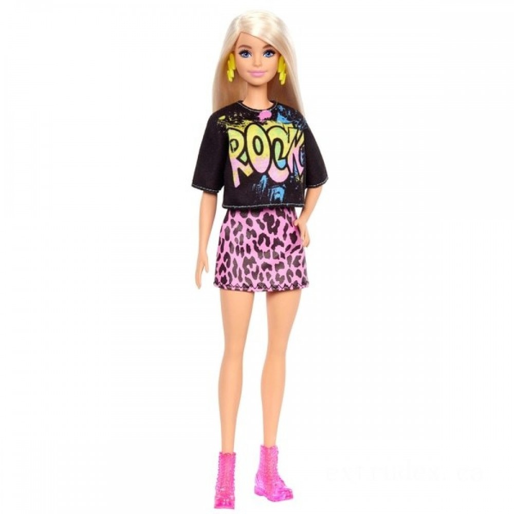 Distress Sale - Barbie Fashionista Rock T Pink Lip Skirt Doll - Web Warehouse Clearance Carnival:£8[jcc8900ba]