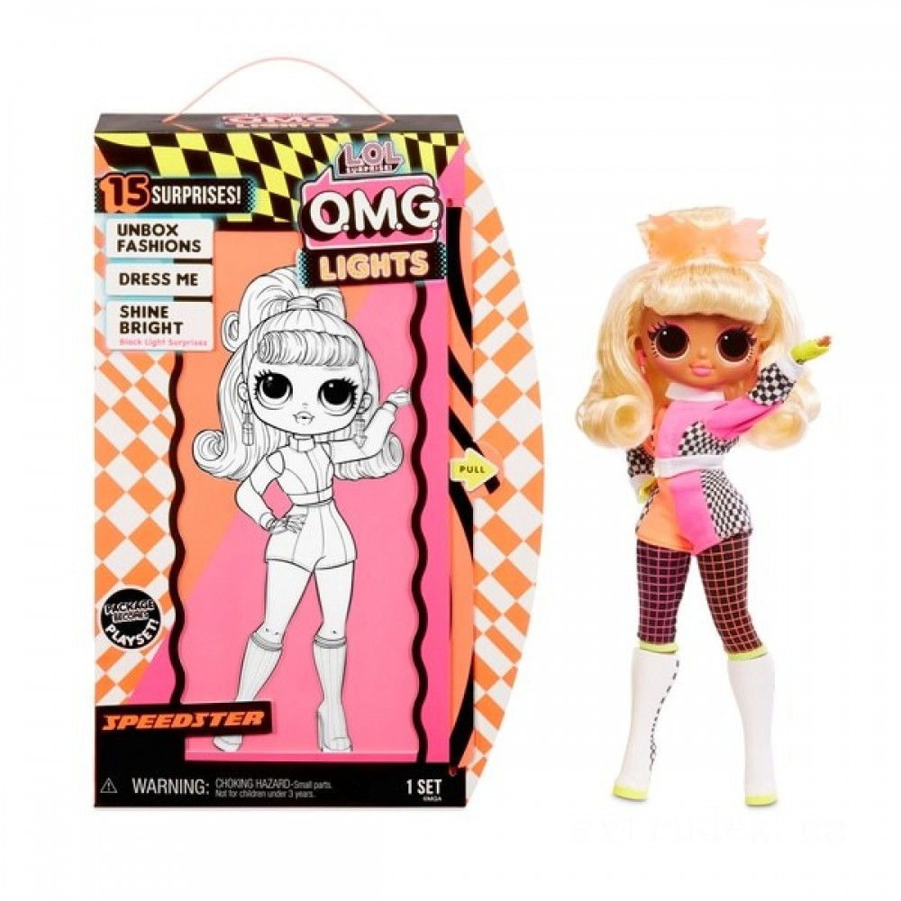 L.O.L. Surprise! O.M.G. Lights Speedster Style Doll along with 15 Shocks