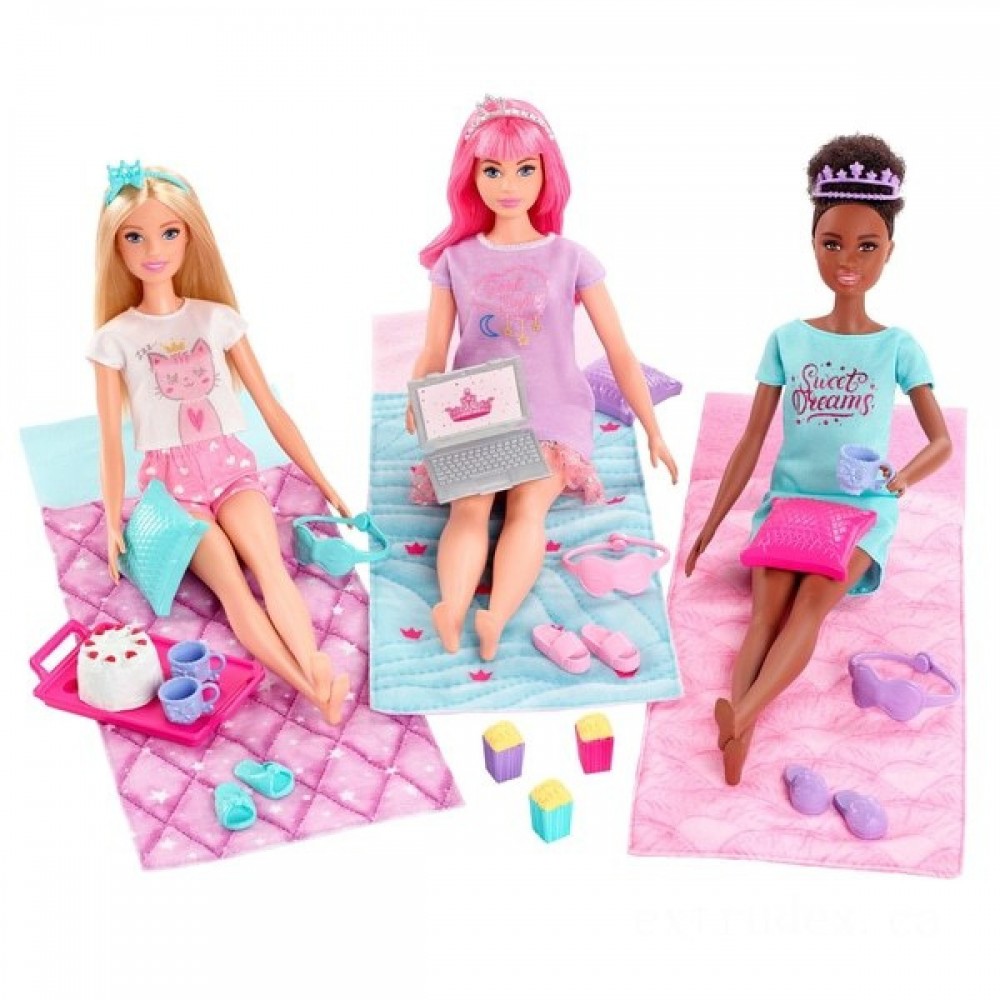 Bonus Offer - Barbie Princess Or Queen Journey Sleep Celebration Slumber Party Playset - Weekend Windfall:£24