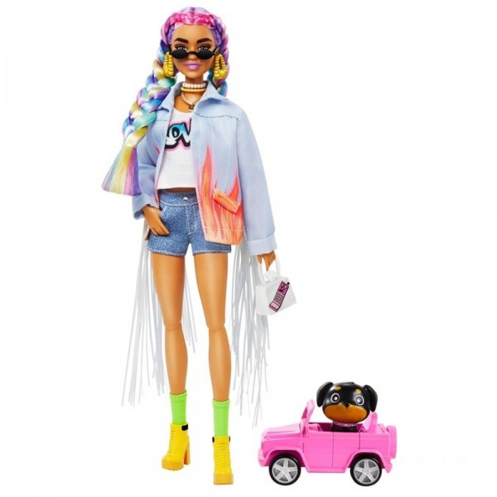 Barbie Extra Figure in Blue Jean Jacket with Pet Puppy