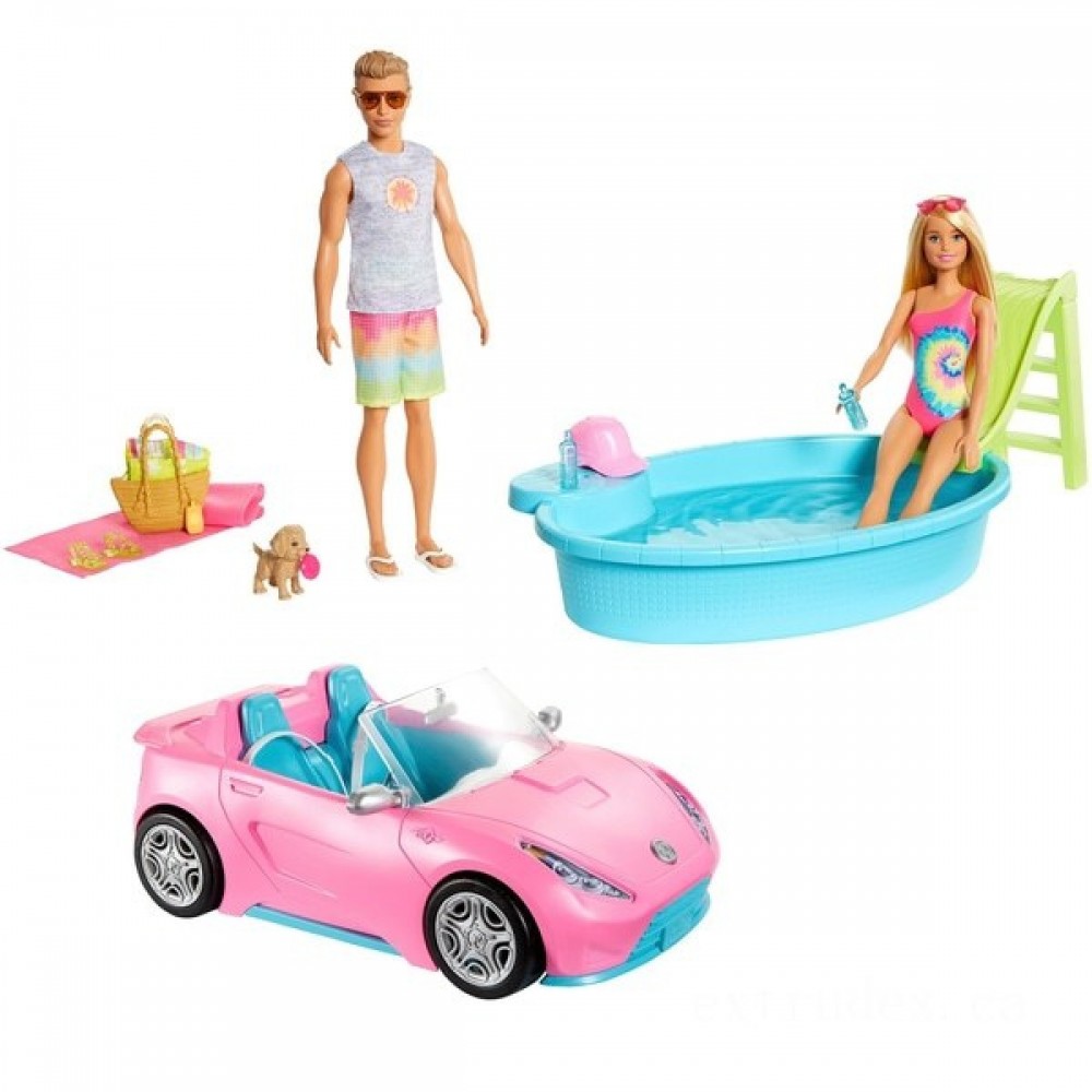 Barbie Coastline Fun Playset along with Dolls Pool as well as Car